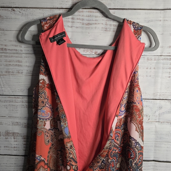 Jessica Howard Coral and Blue Paisley Knee Length Dress Size 12 - Picture 3 of 6